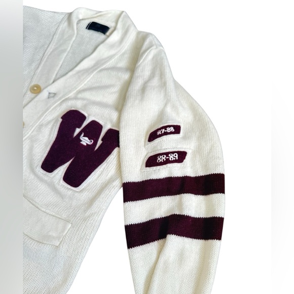 A390 Vintage varsity Letterman Sweater Cardigan. Real and Burgundy - Picture 2 of 9